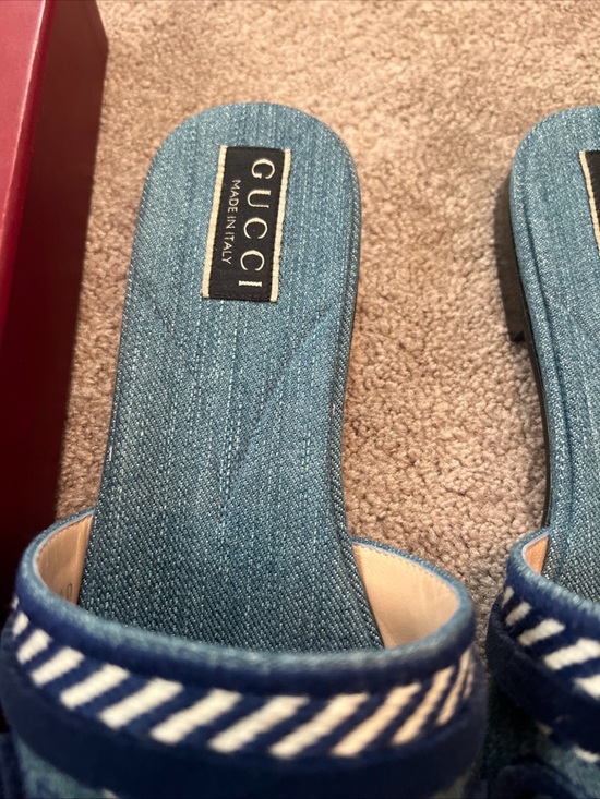 Gucci Denim Logo Slide Sandals in Light Blue and Navy - Picture 8 of 16
